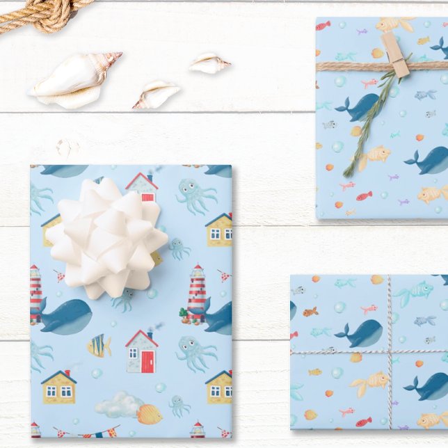 Whale Nautical Geschenkpapier Set (Whimsical Nautical Gift Wrap)