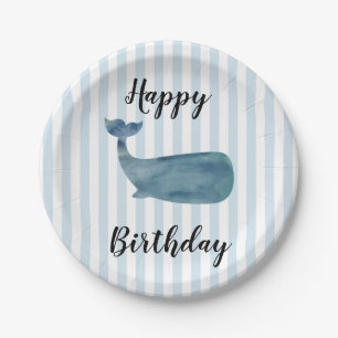 Whale Nautical Happy Birthday Stripe Paper Teller