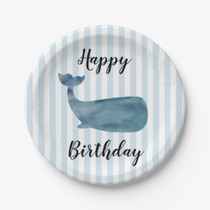 Whale Nautical Happy Birthday Stripe Paper Teller