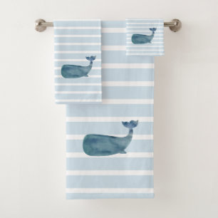 Whale Nautical Stripe Badhandtuch Set