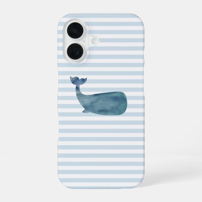 Whale Nautical Stripe iPhone 16 Hülle (Rückseite)