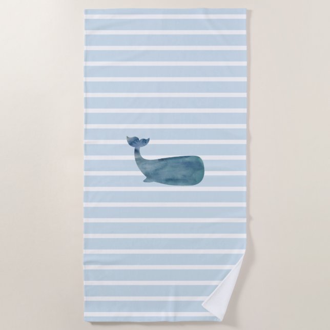 Whale Nautical Stripe Strandtuch (Vorderseite)