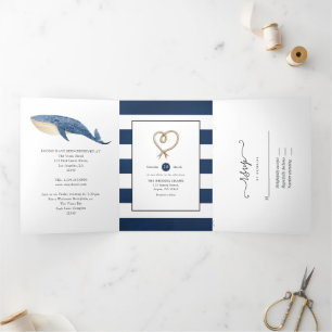 Whale Nautical Wedding Dreifach Gefaltete Einladung