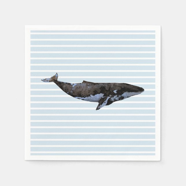 Whale Ocean Blue Stripe Papier Napkin Serviette (Vorderseite)