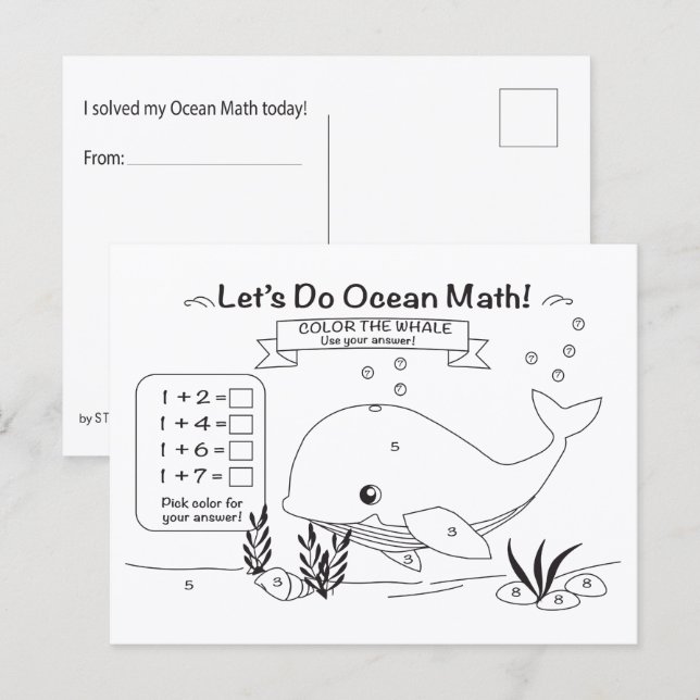Whale Ocean Math Coloring Postcard Postkarte (Vorne/Hinten)