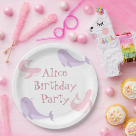 Whale Pink Lilac Pastel Ocean Fish Geburtstagspart Pappteller