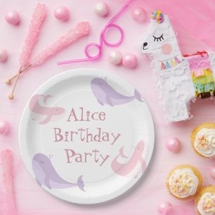 Whale Pink Lilac Pastel Ocean Fish Geburtstagspart Pappteller