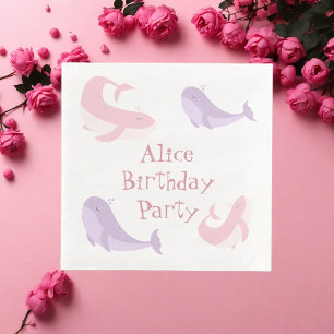 Whale Pink Lilac Pastel Ocean Fish Geburtstagspart Serviette