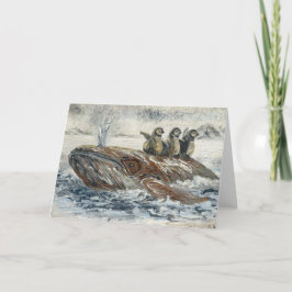 Whale Riders Whimsical Whale and Penguin Ocean Karte