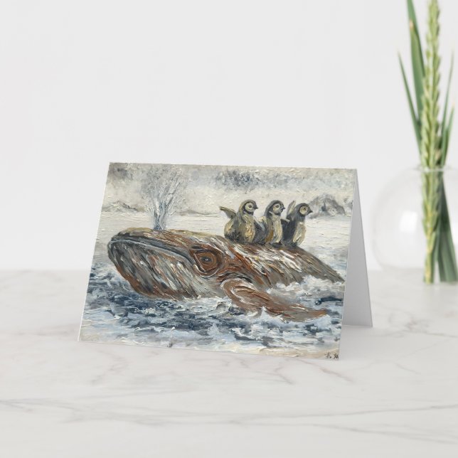 Whale Riders Whimsical Whale and Penguin Ocean Karte (Vorderseite)