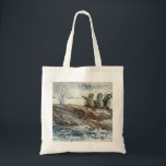 Whale Riders Whimsical Whale and Penguin Ocean Tragetasche<br><div class="desc">🐾 Whale Riders - Whimsical Whale and Birds Cotton Tote Bag While painting this ocean scene, I imagined three tiny birds resting on the back of a calm whale as it moves slowly through the deep blue water. In the distance, a quiet water spout rises into the cold air, capturing...</div>