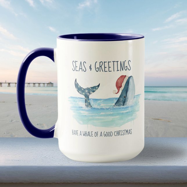 Whale Santa Sea Aquarellküste Weihnachten Tasse (Von Creator hochgeladen)