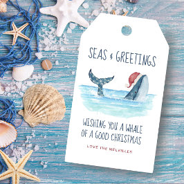 Whale Santa Sea Wasserfarbe Schöne Weihnachten Geschenkanhänger