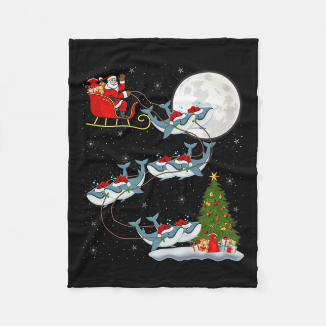 Whale Santa Sleigh Flying Funny Magical Christmas  Fleecedecke (Vorderseite)
