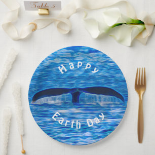 Whale Schwanz Blue Ocean Happy Earth Day Pappteller