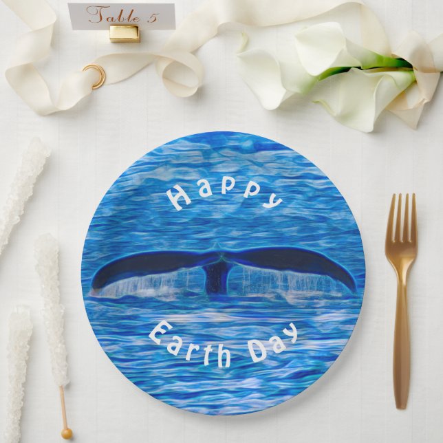 Whale Schwanz Blue Ocean Happy Earth Day Pappteller (Hochzeit)