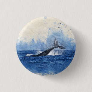 Whale Splash in Sea Birds im Art Decor der Ferne Button