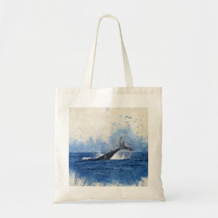 Whale Splash in Sea Birds im Art Decor der Ferne Tragetasche