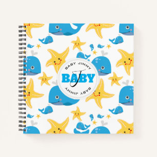 Whale & Starfish Cartoon Monogram Muster Notizbuch