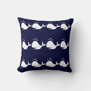 Whale Streifen WHITE auf NAVY BLUE PILLOW Kissen
