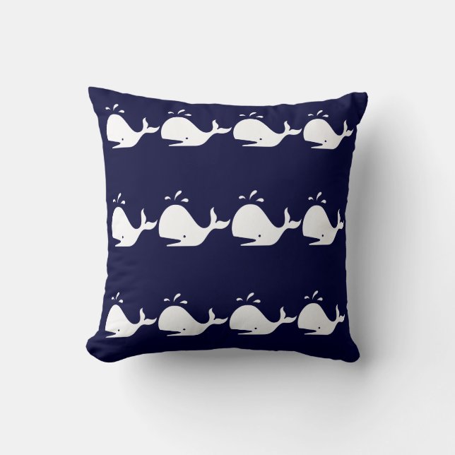 Whale Streifen WHITE auf NAVY BLUE PILLOW Kissen (Vorderseite)