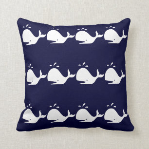 Whale Streifen WHITE auf NAVY BLUE PILLOW Kissen