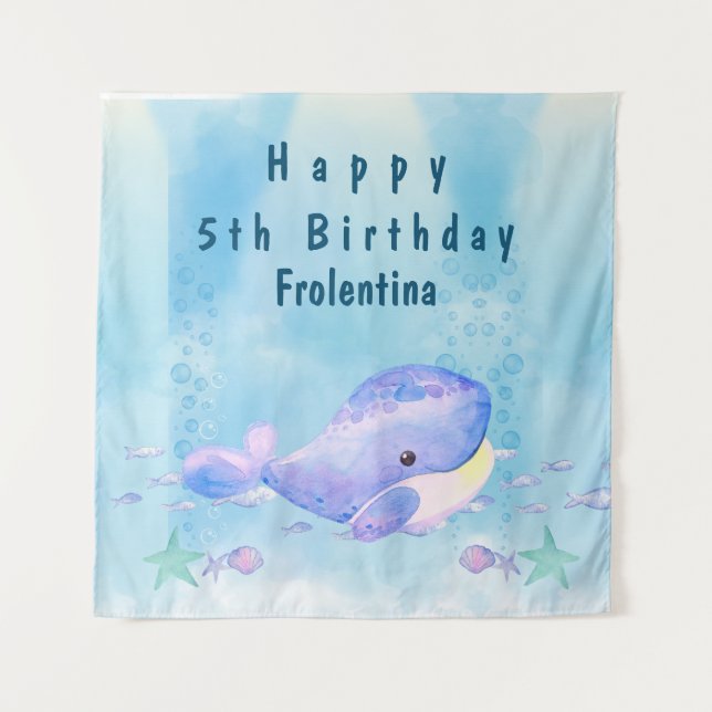 Whale Tastic Blue Birthday Backdropps Wandteppich (Vorderseite)