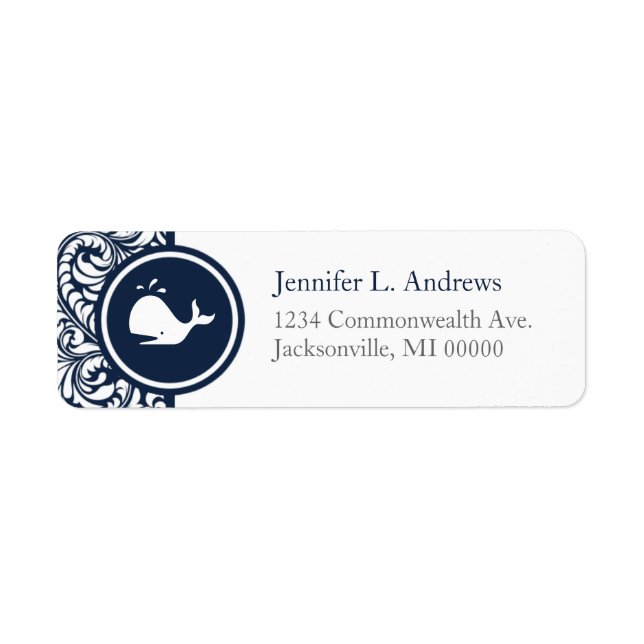 Whale Theme Navy Blue White Damask Beach Hochzeite (Vorne)