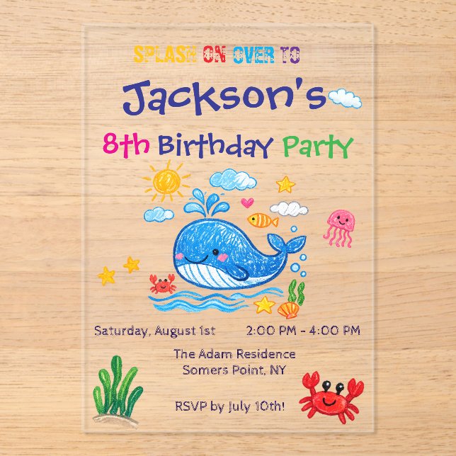 Whale Theme Summer Kids Birthday Invitation Card Acryleinladungen (Vorderseite)
