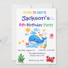 Whale Theme Summer Kids Birthday Invitation Card Einladung