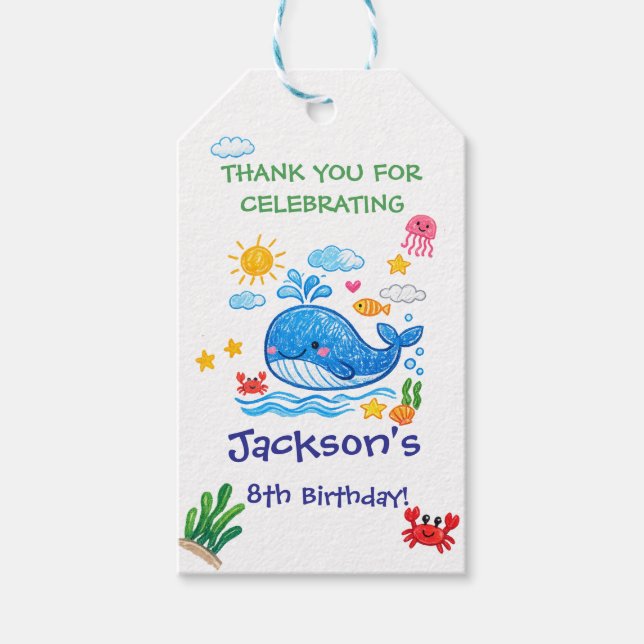 Whale Theme Summer Kids Birthday Thank you  Geschenkanhänger (Vorderseite)