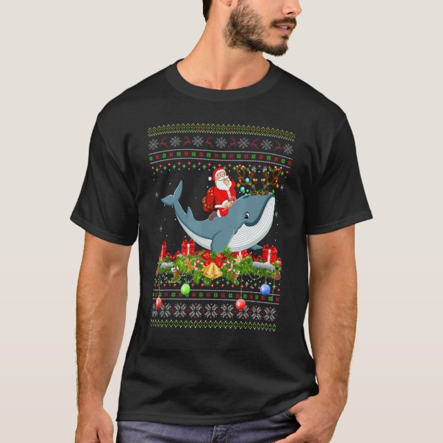 Whale  Ugly Santa Riding Whale Christmas T-Shirt (Vorderseite)