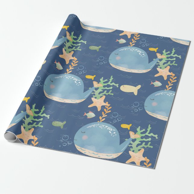 Whale Undersea World Baby Shower Pattern Geschenkpapier (Ungerollt)