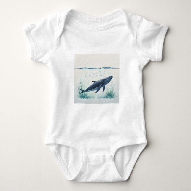 Whale Underwater White Hoodie Baby Strampler (Vorderseite)