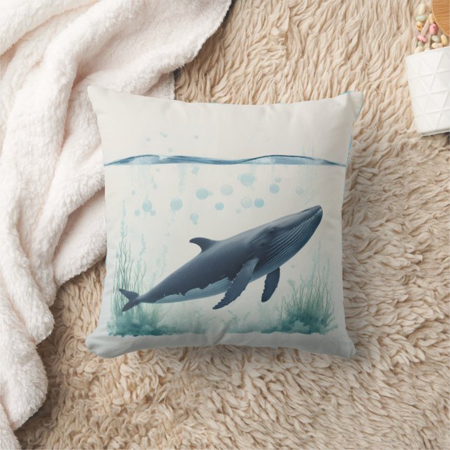 Whale Underwater White Hoodie Kissen (Decke)