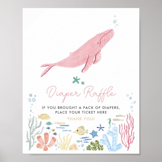 Whale unter dem Baby-Dusche Windeln Raffle-Zeichen Poster (Vorne)