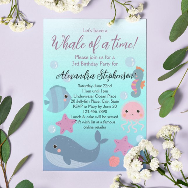Whale unter dem Meer Beach Girls Geburtstag Einladung (under the sea whale girls birthday party invitation
)
