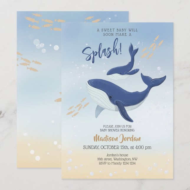 Whale unter der Sea Baby Shower Einladung (Vorne/Hinten)