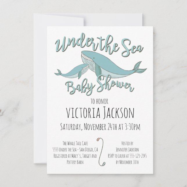 Whale unter der Sea Baby Shower Einladung (Vorderseite)