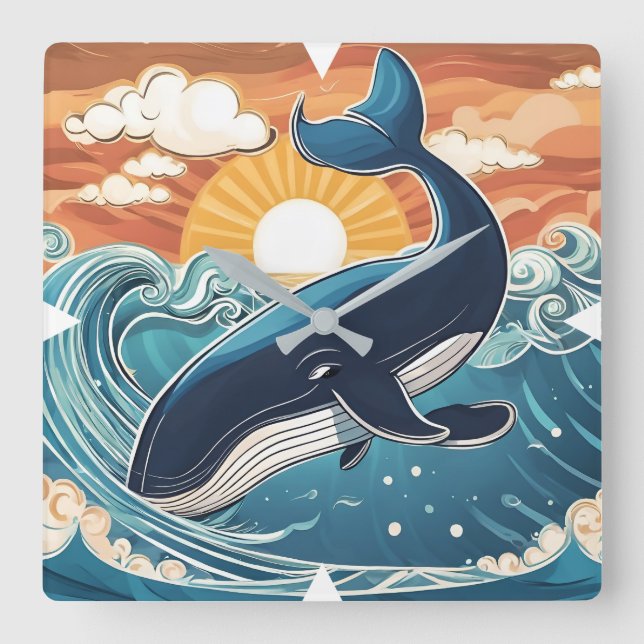 Whale Wall Clock Quadratische Wanduhr (Vorderseite)