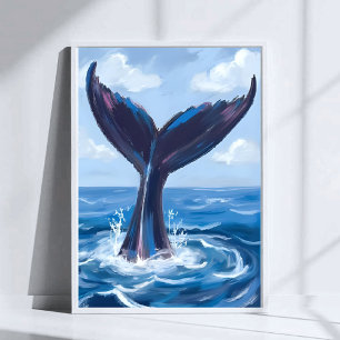 Whale Watching Blue Ocean Watercolor Poster