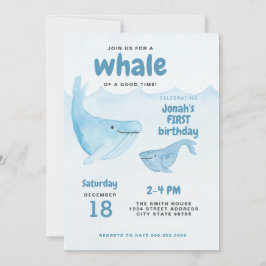 Whale Watercolor Einladung zum ersten Geburtstag