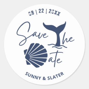 Whale Wave Seashell Beach Typografie Save the Date Runder Aufkleber