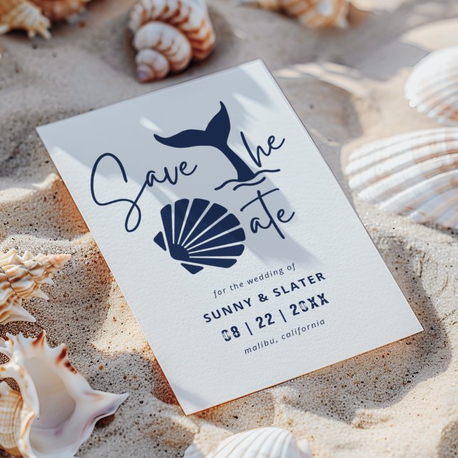 Whale Waves Seashell Beach Typografie Save The Date (Von Creator hochgeladen)