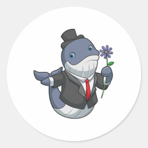 Whale Wedding Groom Blume Runder Aufkleber