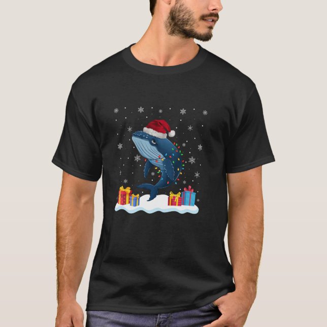 Whale Weihnachtsmannmütze Weihnachtsbaum Weihnacht T-Shirt (Vorderseite)