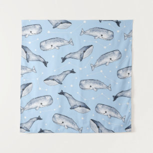 Whale Wonderings: Watercolor Starry Sky Wandteppich