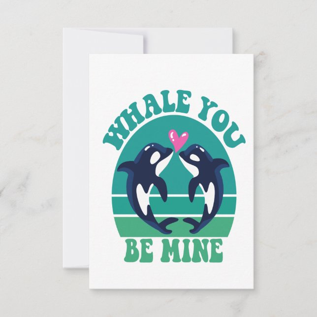 Whale you be mine Funny Orca Couple Valentine Gesc Dankeskarte (Vorderseite)