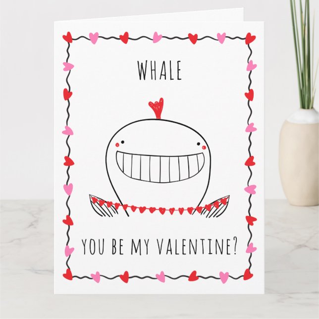 Whale You be My Valentine Funny Valentine's Day Karte (Vorderseite)