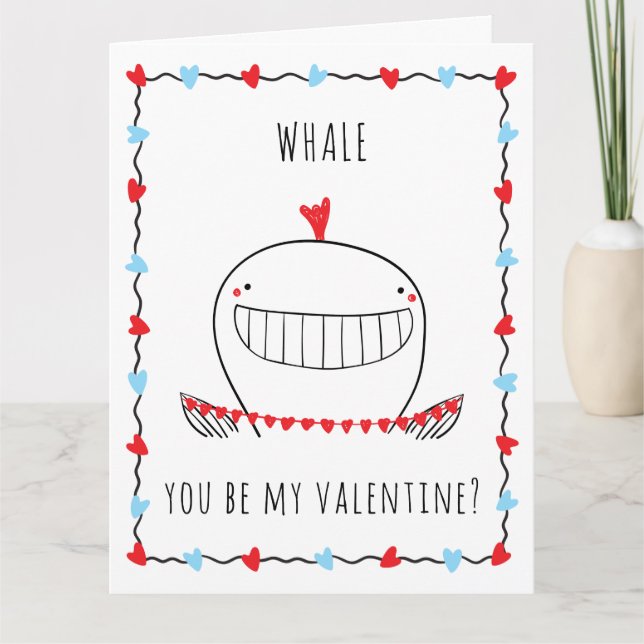 Whale You be My Valentine Funny Valentine's Day Karte (Vorderseite)